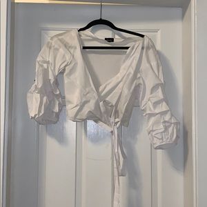 Bardot Rouched Sleeve Wrap Top